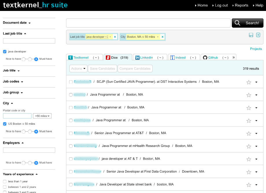 Textkernel's Search & Match am Beispiel einer Kandidatensuche.