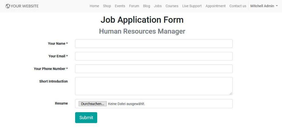 Online application via Odoo website.