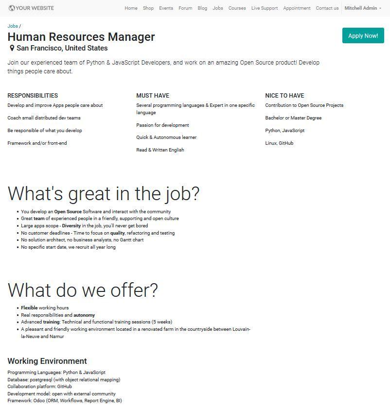 Die Konfiguration eines Jobs auf der Webseite.