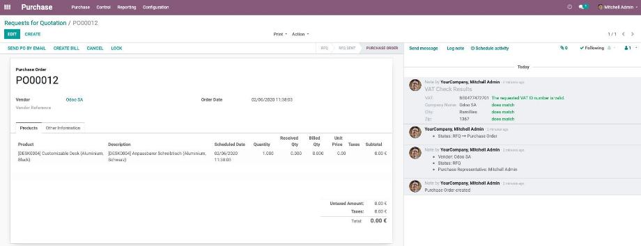 Checking the VAT ID number when confirming a purchase order.