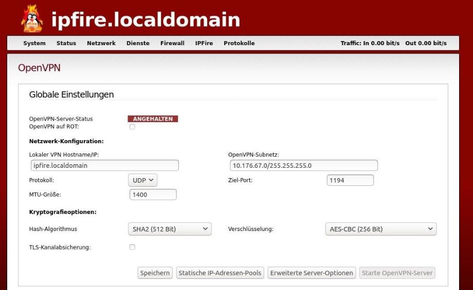 The configuration of OpenVPN.