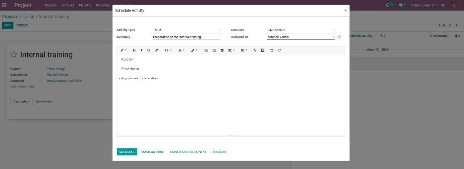 The activity planning in Odoo helps us to organize and prioritize our tasks.