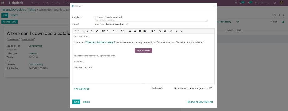 E-mail templates enable us to communicate quickly and individually from Odoo.
