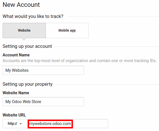 Creation of the Tracking ID in the Google Analytics account.