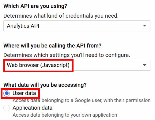 Konfiguration der Analytics API in der Google API Console.