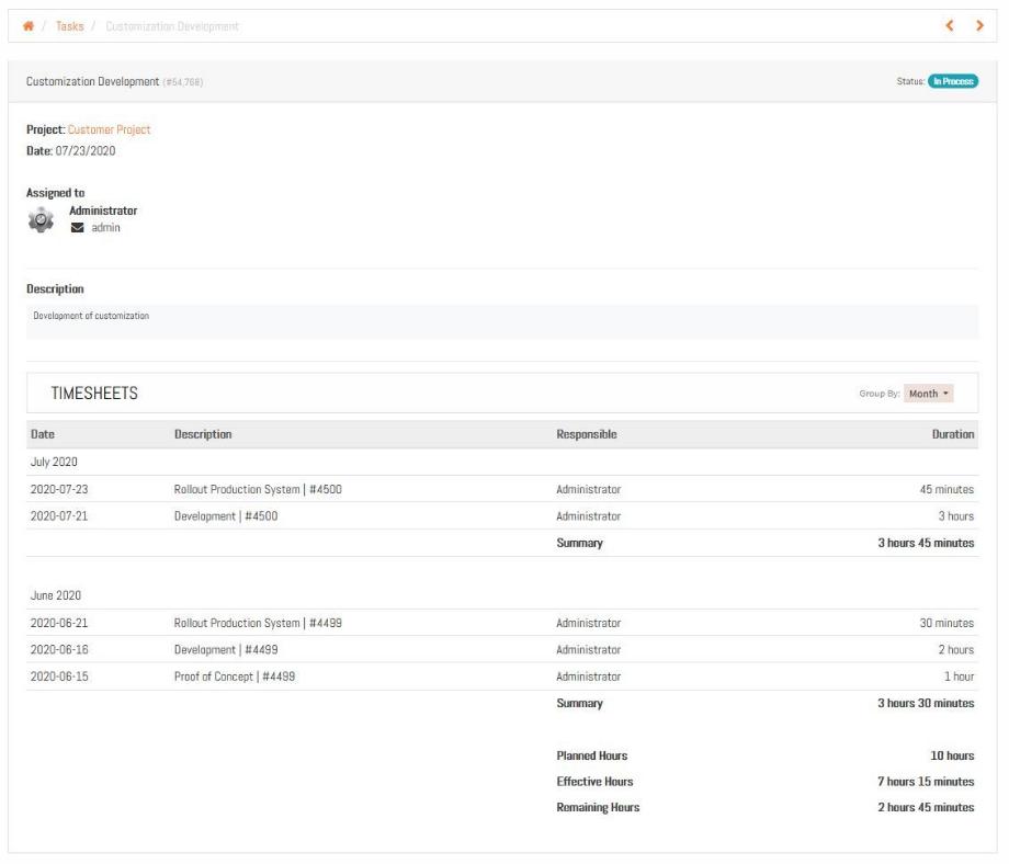 Module: Monthly grouping of time tracking entries in the customer portal.