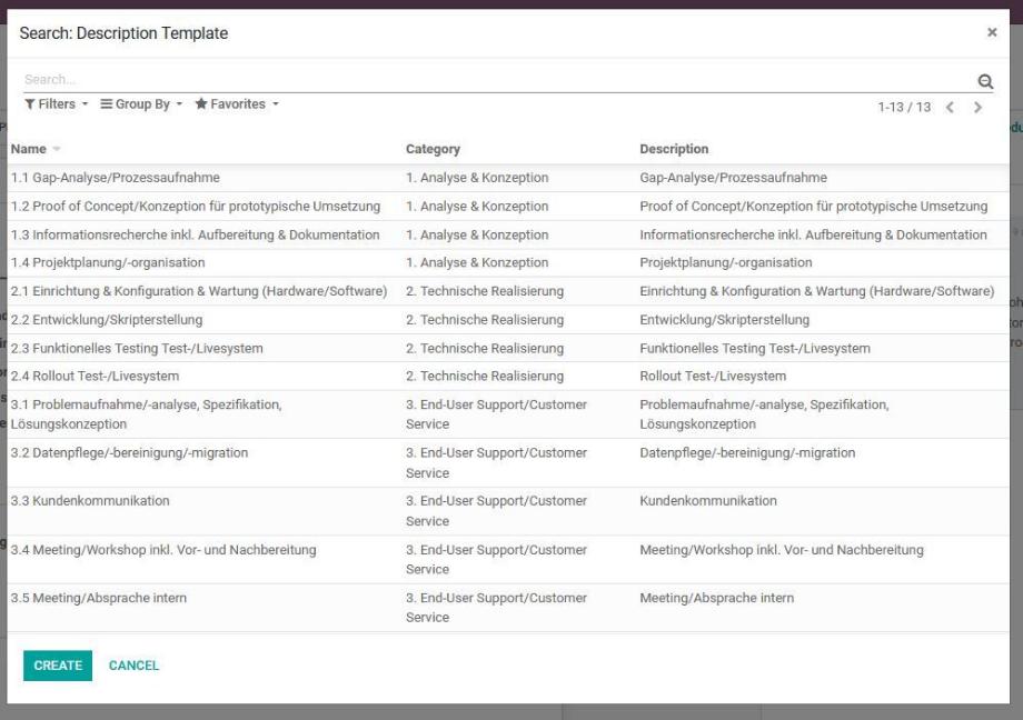 Modul: Kategorisierung der Einträge in der Zeiterfassung.