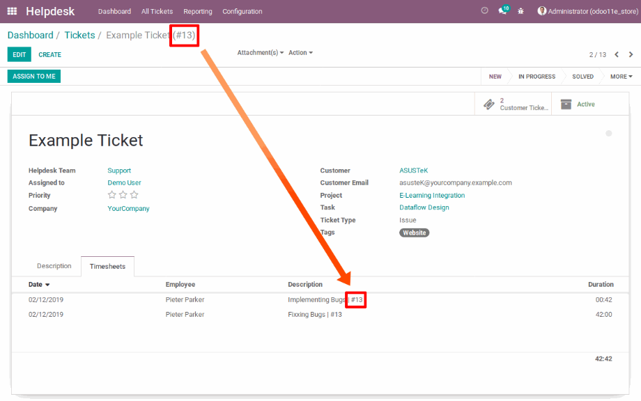 Module: Helpdesk Ticket Number on Timesheet.