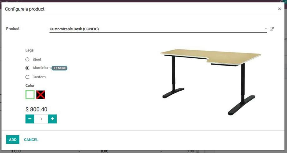 Selection of the product in the offer using the product configurator.