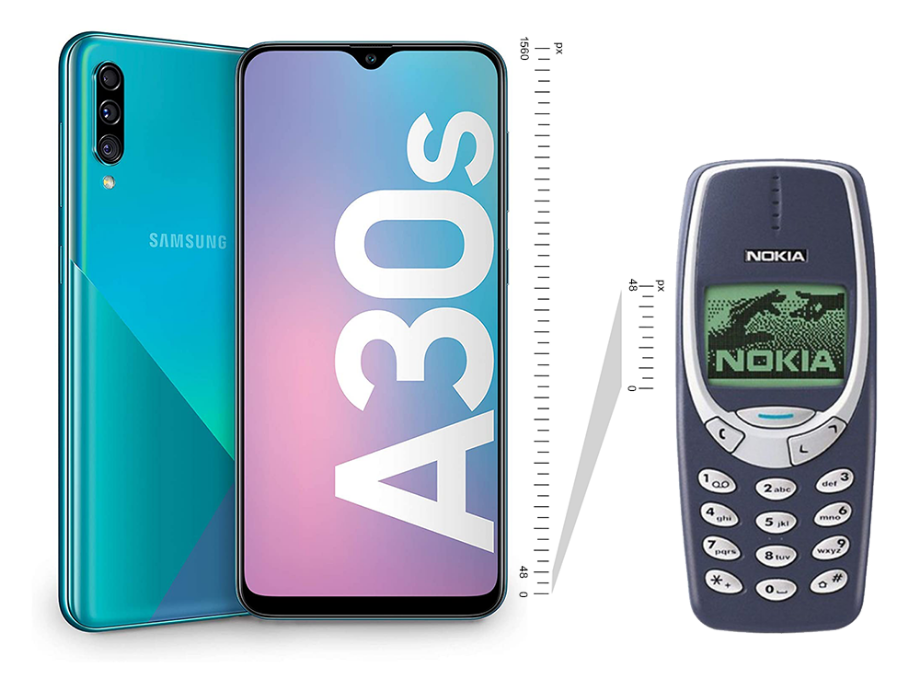 Comparison: Samsung Galaxy A30S and Nokia 3310.