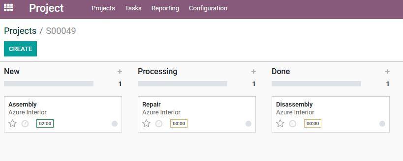 The new project with the tasks from the offer times.