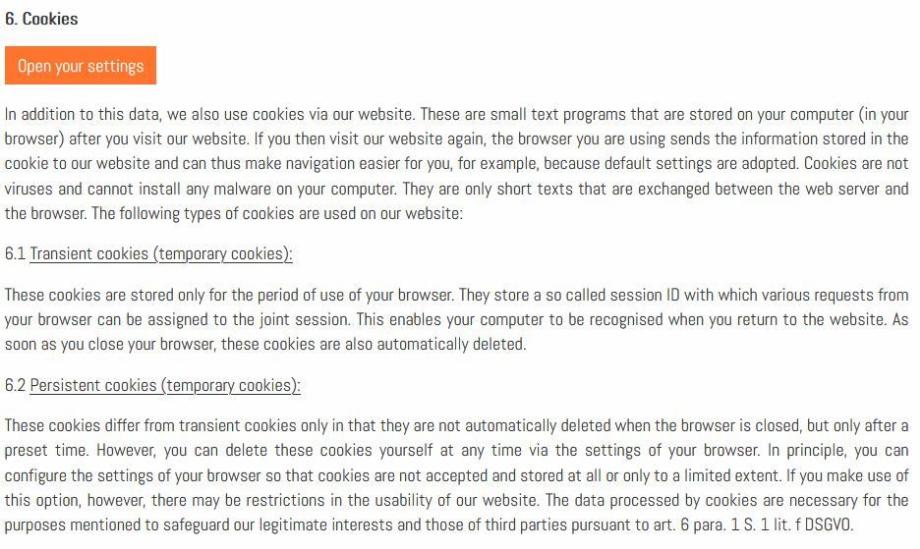 Der Hinweis zur Verwaltung von Cookies in der Datenschutzerklärung auf unserer Webseite.