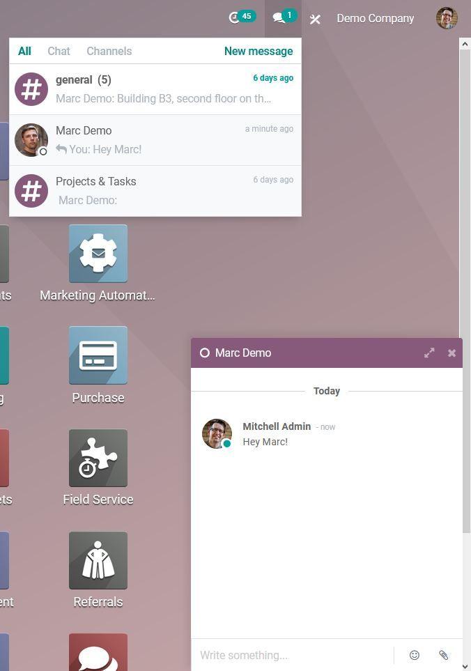 With the chatter, we access our notification from anywhere within Odoo. 