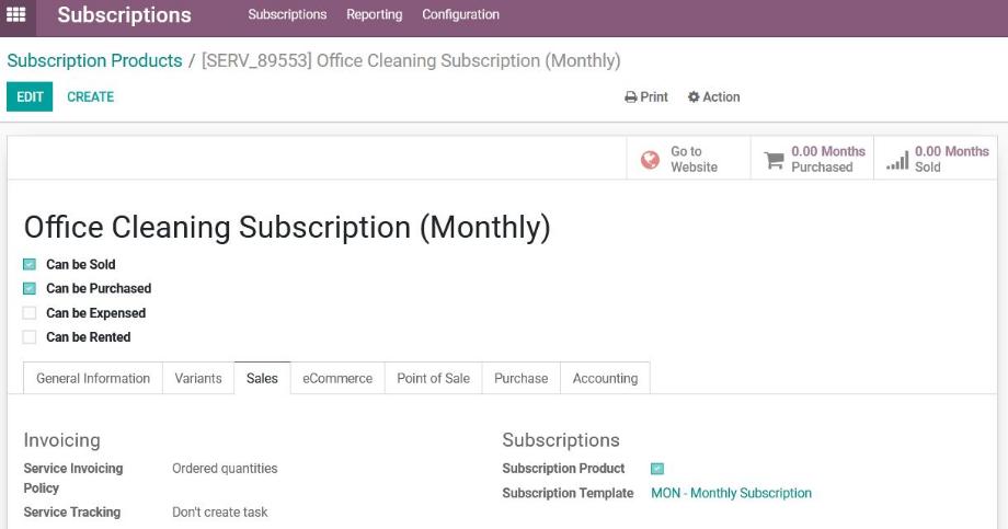The configuration of a subscription product.