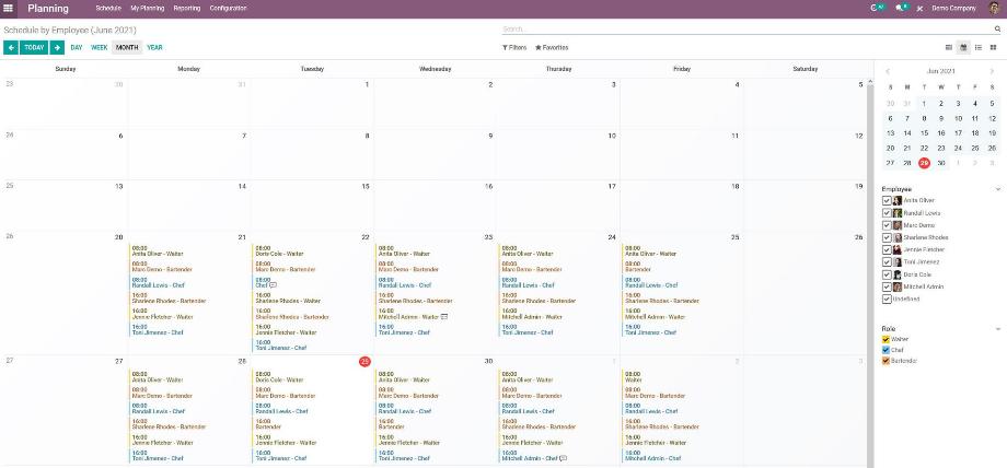 The calendar view of our planning.