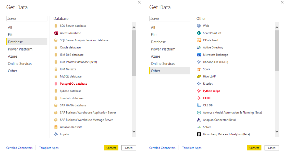 Selection mask including the data sources relevant for Odoo.