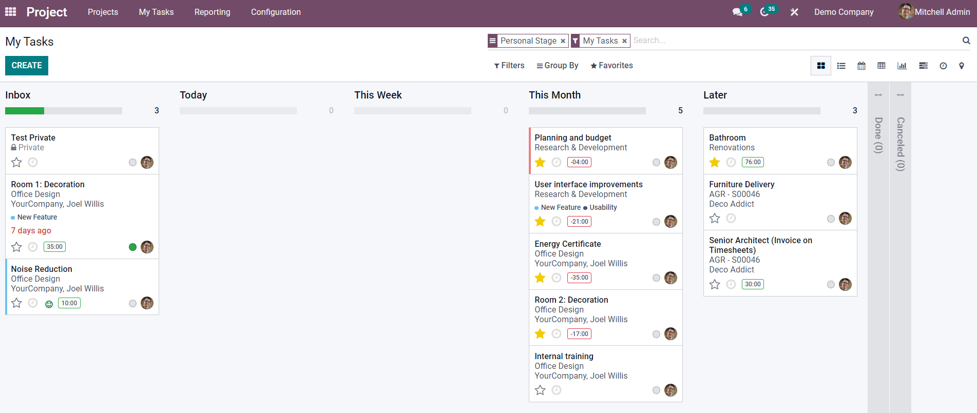 Projektmanagement in Odoo.