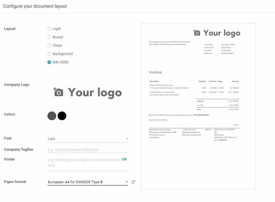 Konfiguration des Dokumenten-Layouts.