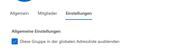 Das Ausblenden der Gruppe in der globalen Adressliste.