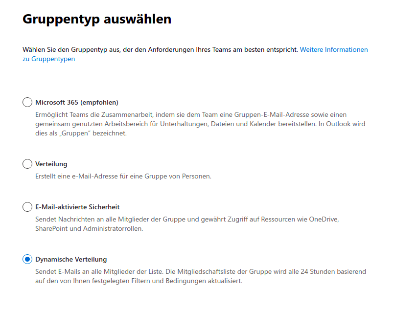 Die Auswahl des Gruppentyps. Die Auswahl des Gruppentyps.