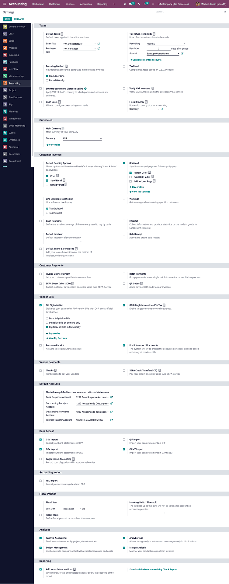 Die Konfiguration im Modul Finanzen. Die Konfiguration im Modul Finanzen.