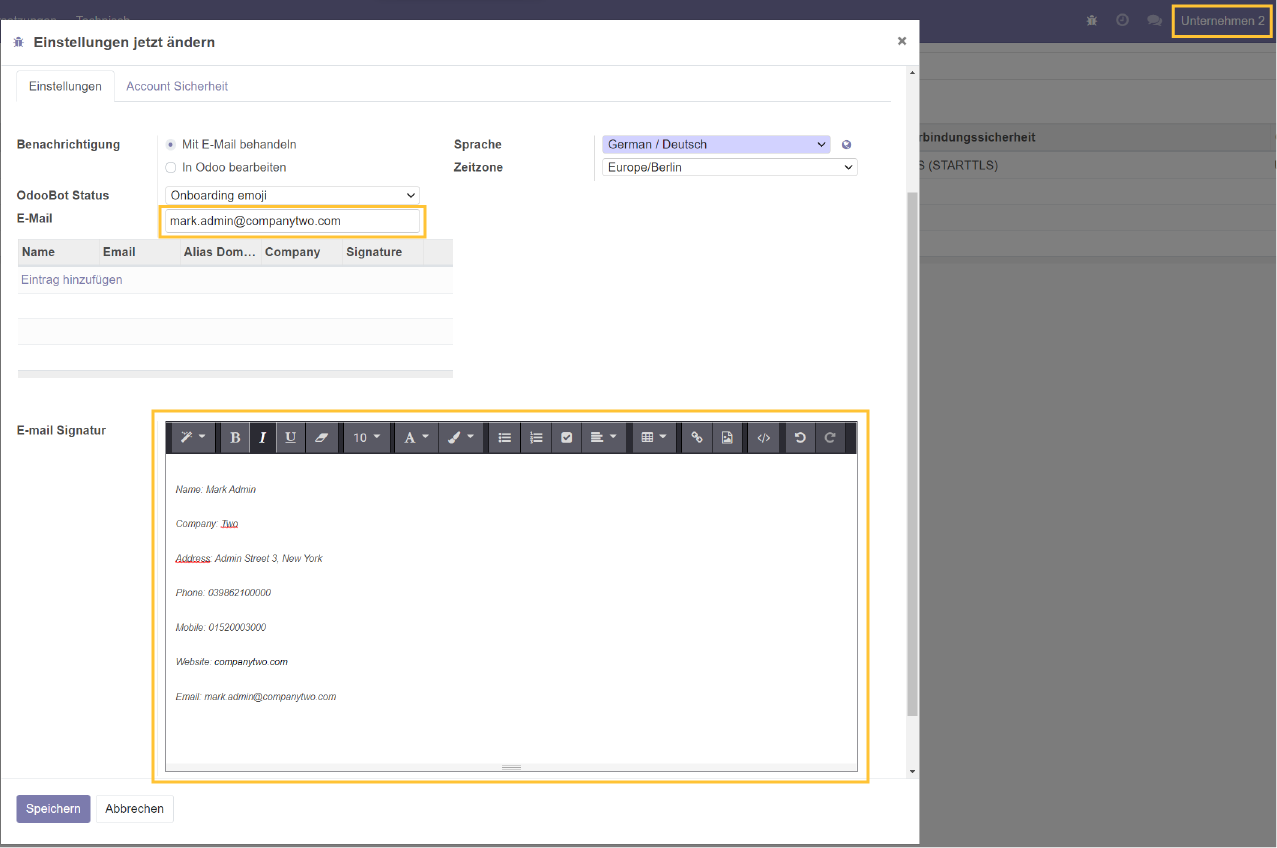 E-Mail Signatur für Unternehmen 2 anlegen.