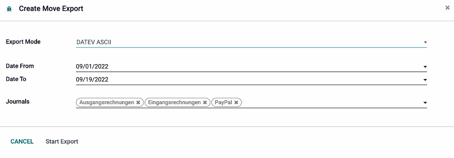 DATEV ASCII Export including all journals.