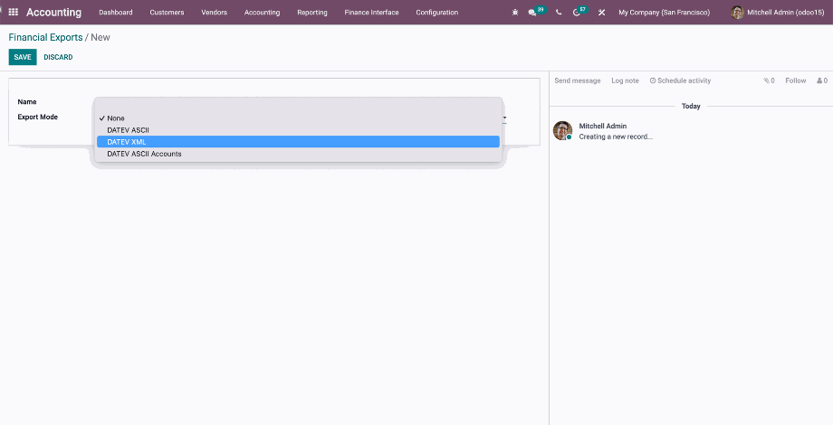 Overview of the finance interface exports.