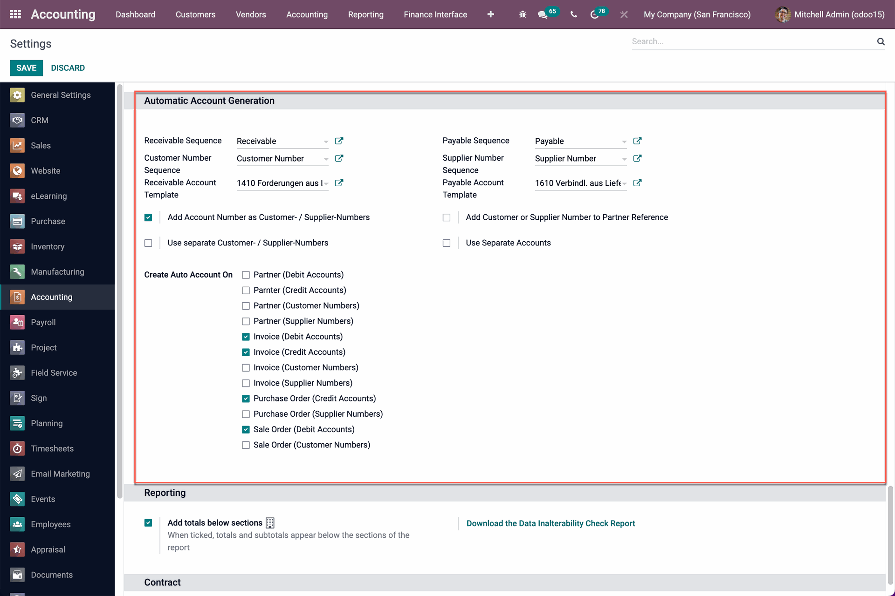 Configuration of automatic account generation.