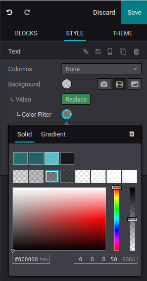 The editing options for videos as background.