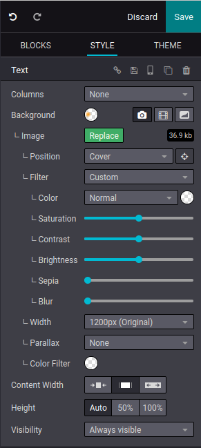 The editing options for background images and backgrounds.