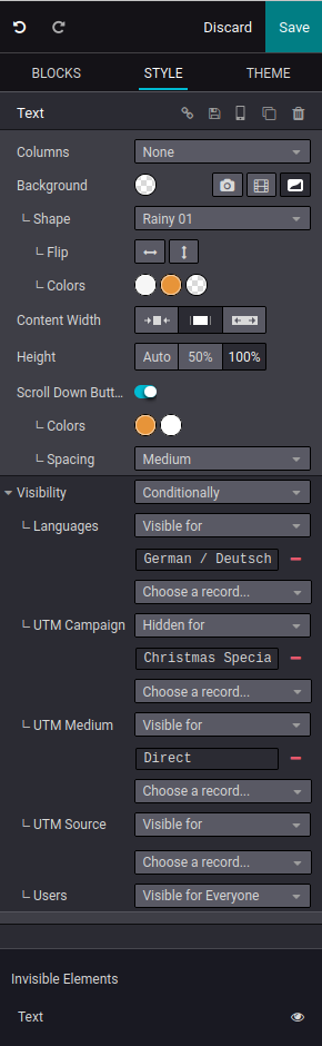 Snippet Visibility settings.