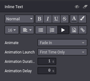 The menu for animations in the website builder. When animating whole snippets, the same menu appears as a drop-down.