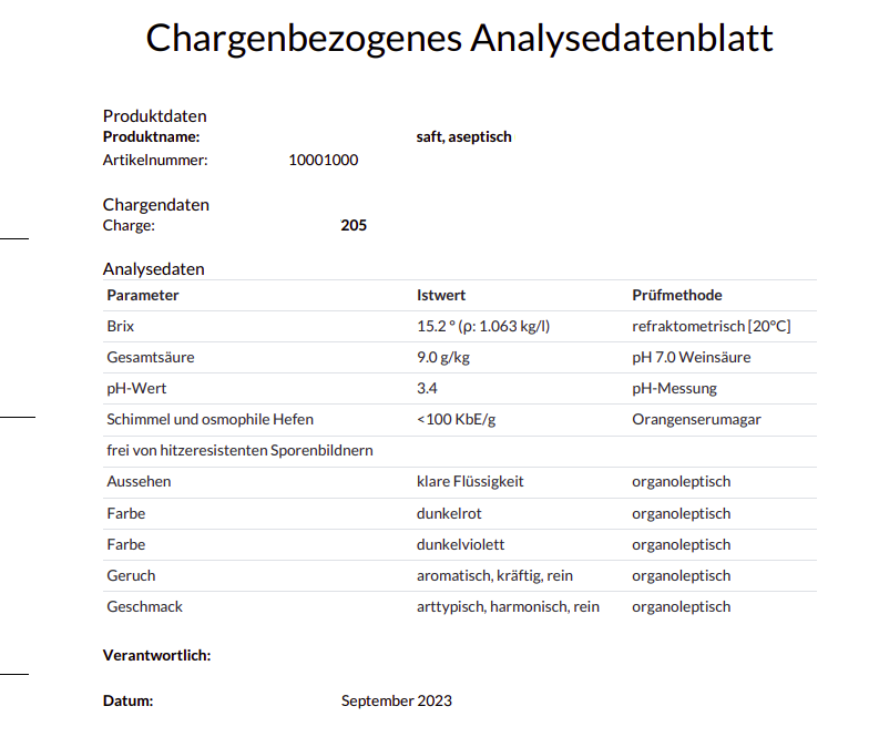 A printed batch certificate.