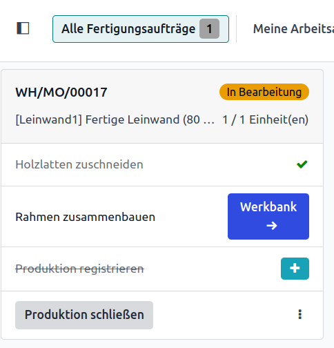 Ansicht des Fertigungsauftrags