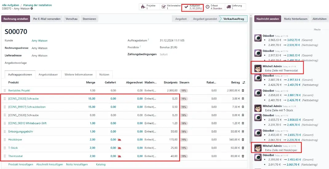 Auswirkungen der erledigten Aufgaben und eingekauften Produkten auf den ursprünglichen Verkaufsauftrag Auswirkungen der erledigten Aufgaben und eingekauften Produkten auf den ursprünglichen Verkaufsauftrag