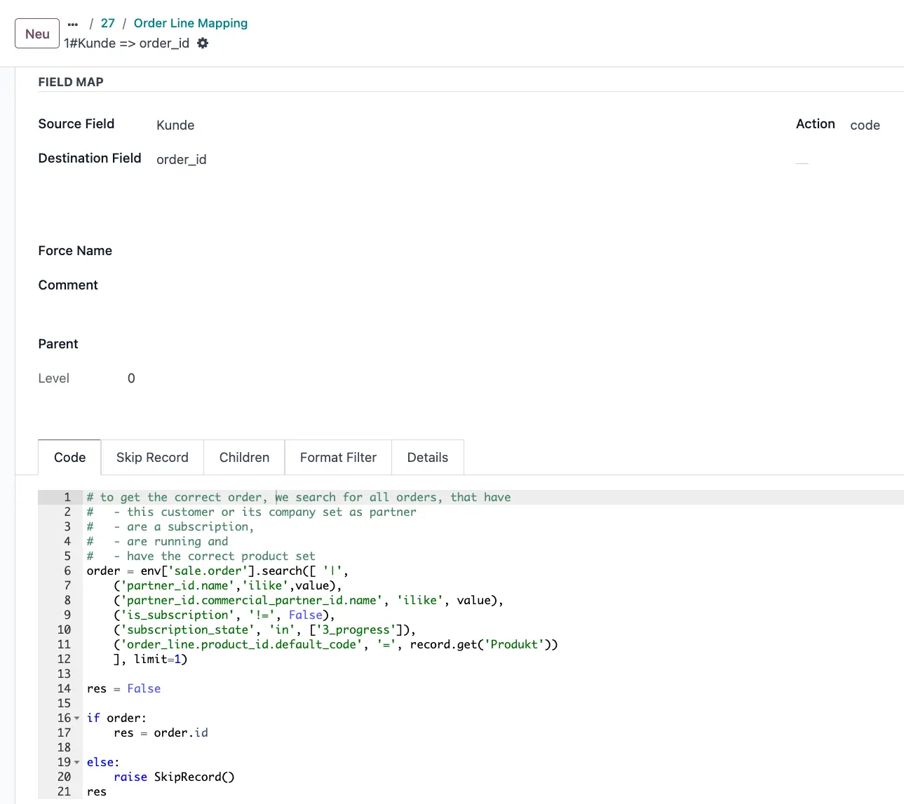Zebroo Sync Order Line Mapping Code