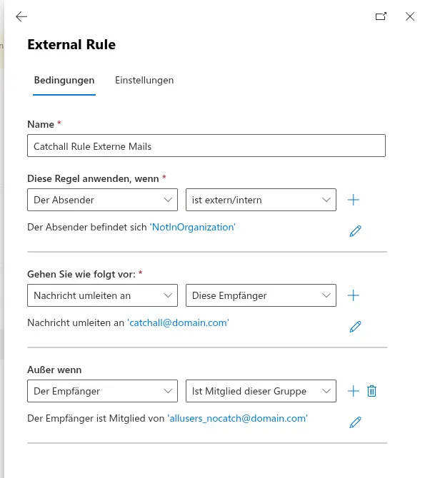 Die Catch-all-Regeln für externe Absender.