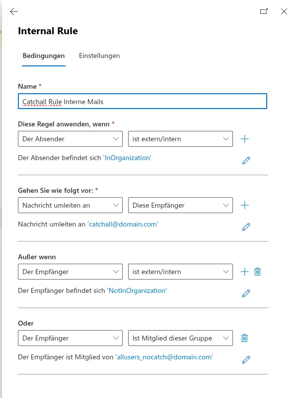 Die Catch-all-Regeln für interne Absender.