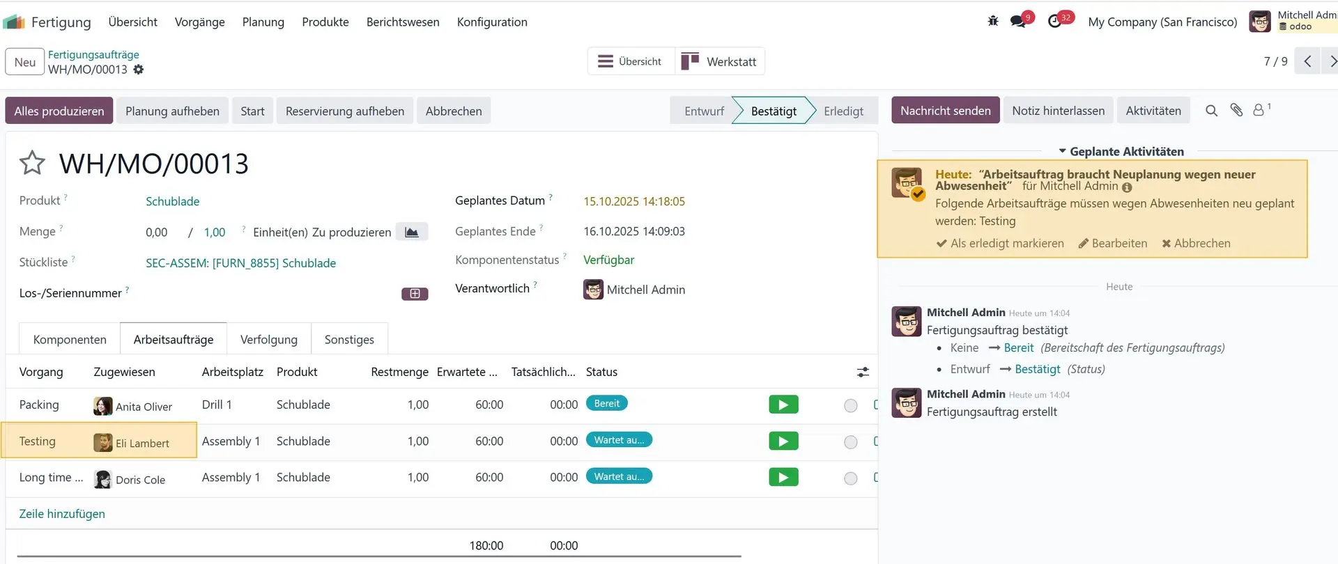 Meldung bei spontaner Abwesenheit und Verzögerung dadurch. Meldung bei spontaner Abwesenheit und Verzögerung dadurch.