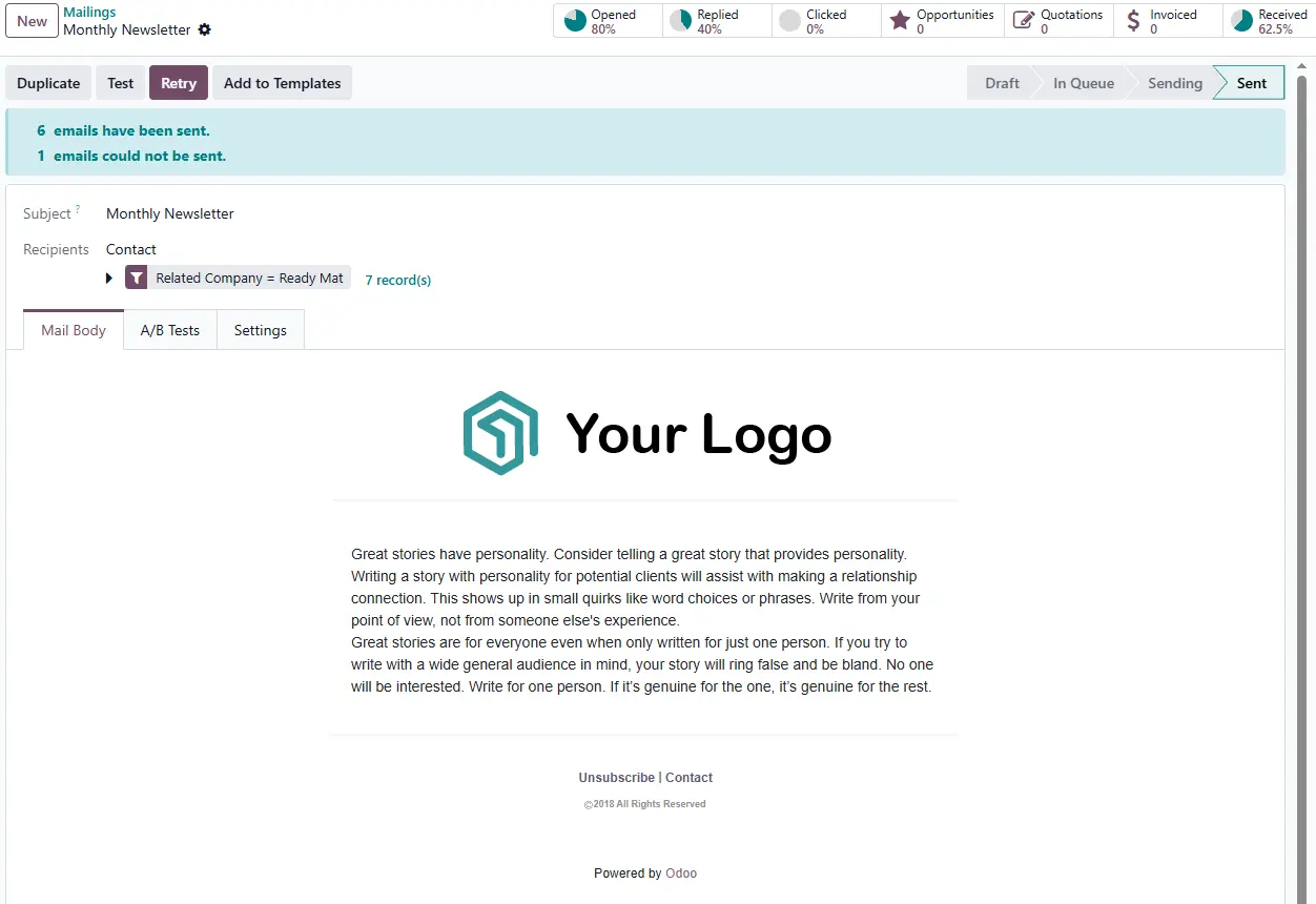 Odoo CRM - Email Marketing