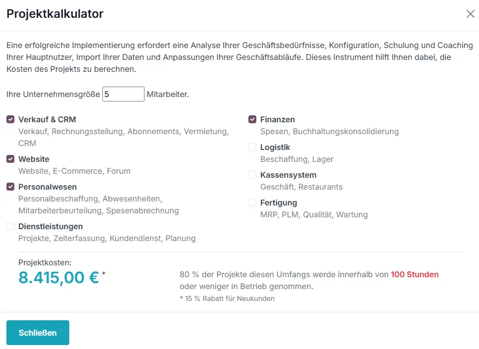 Odoo Preise - Beispiel Berechnung Projektkalkulator Odoo Preise - Beispiel Berechnung Projektkalkulator