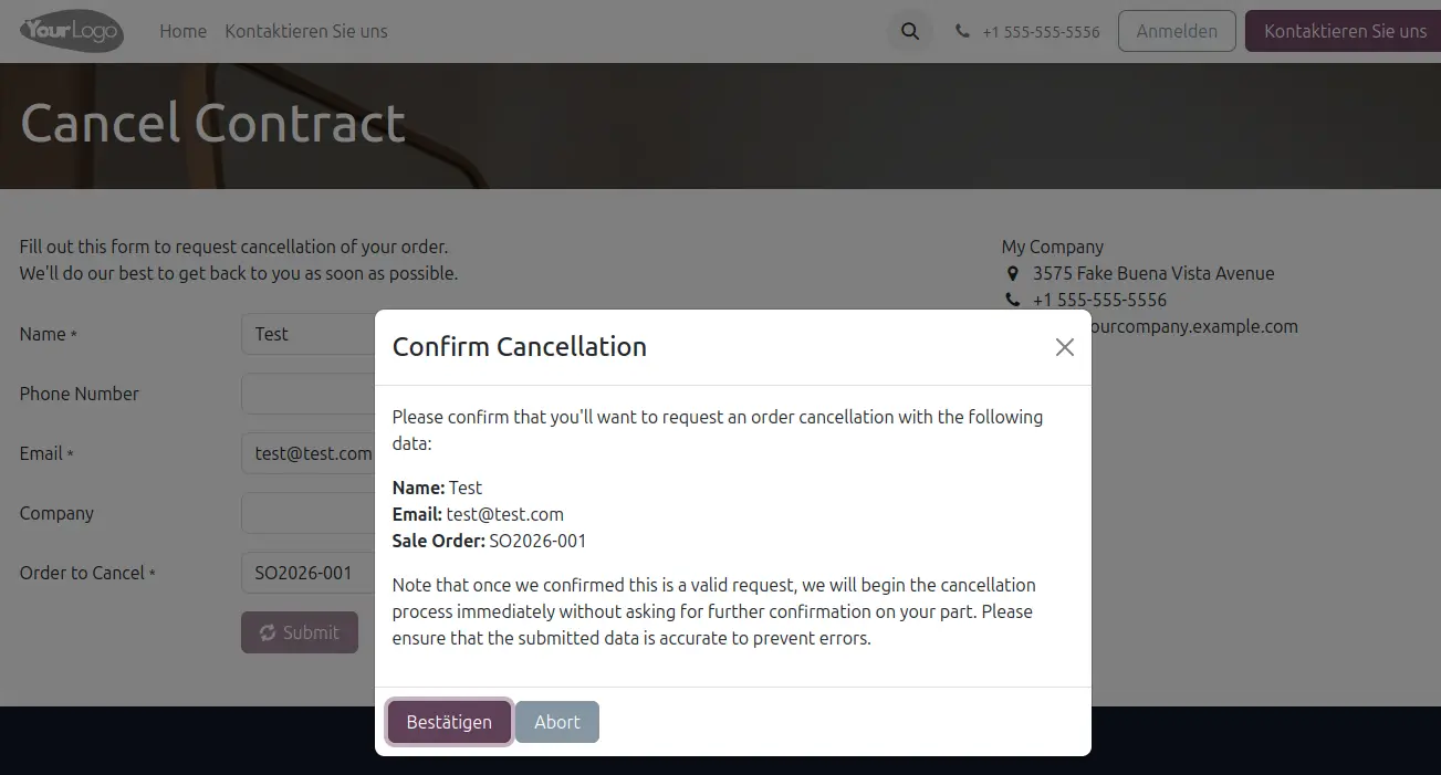 Widerrufsbutton Formular bestätigen