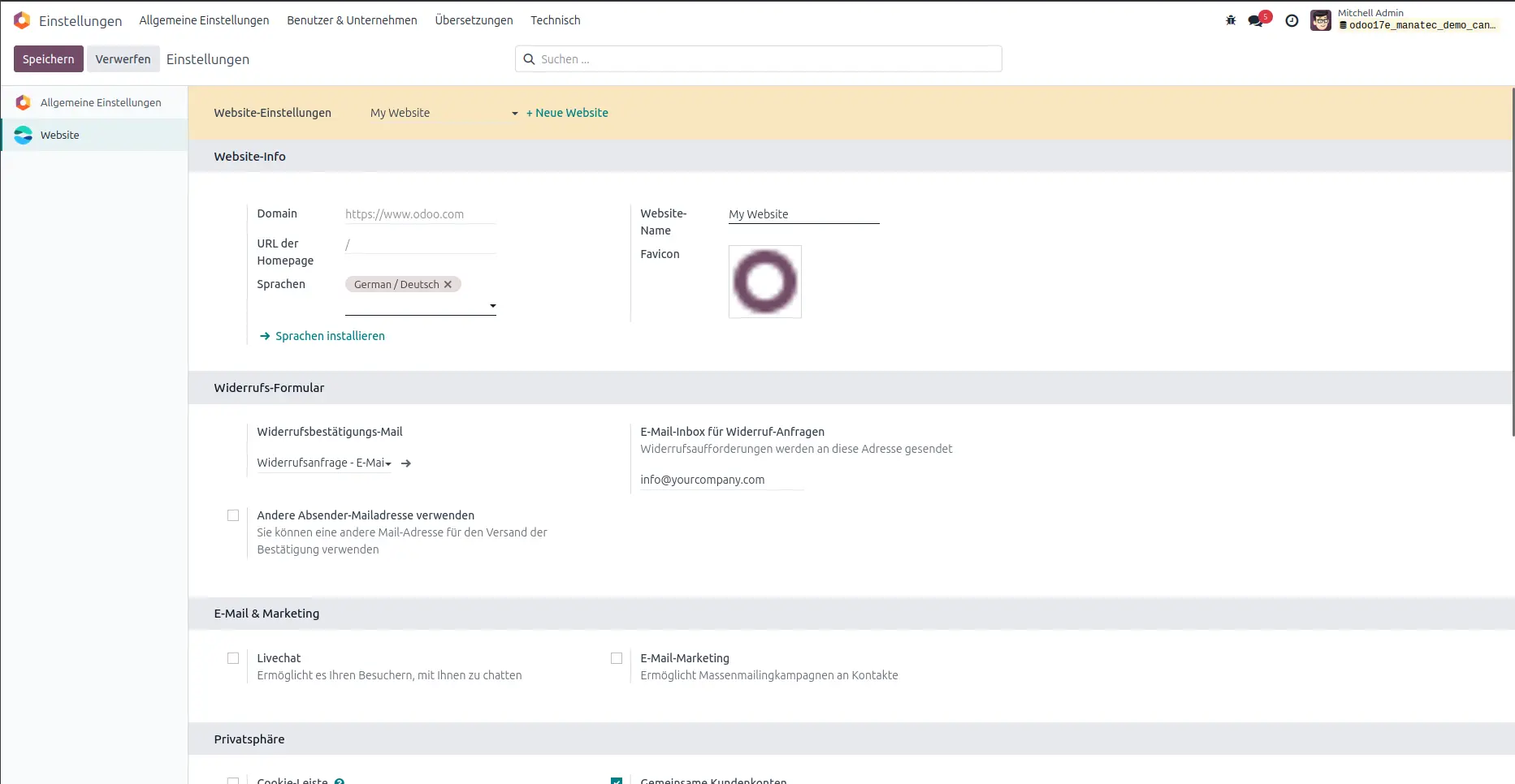 Widerrufsbutton Konfigurationen