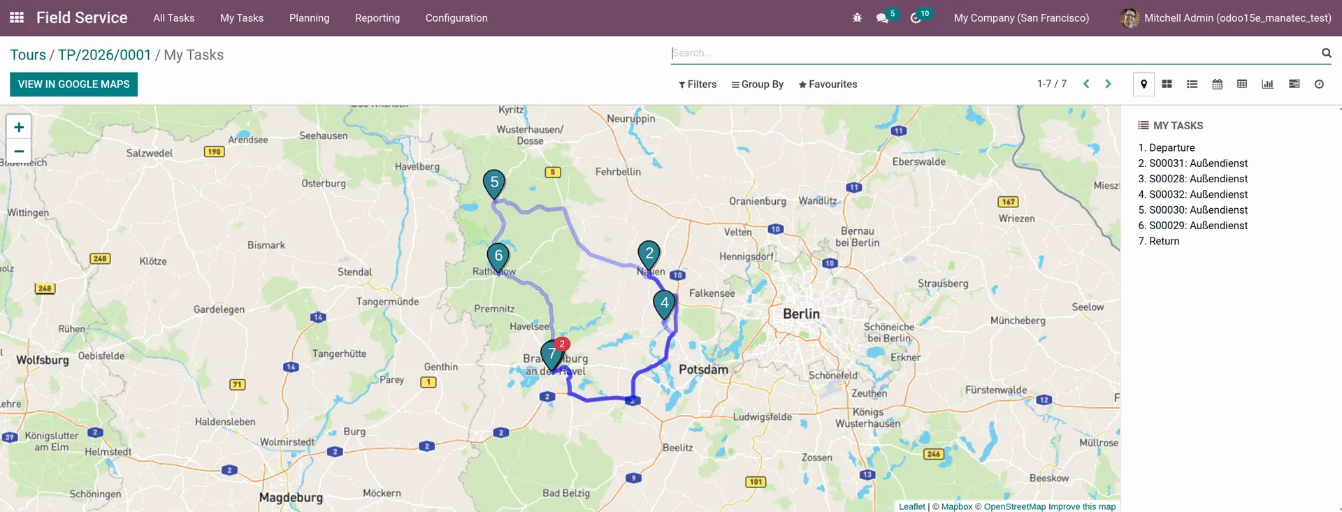 Die Kartenansicht der automatischen Tourenplanung Die Kartenansicht der automatischen Tourenplanung