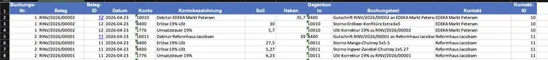 Buchungszeilen in Excel