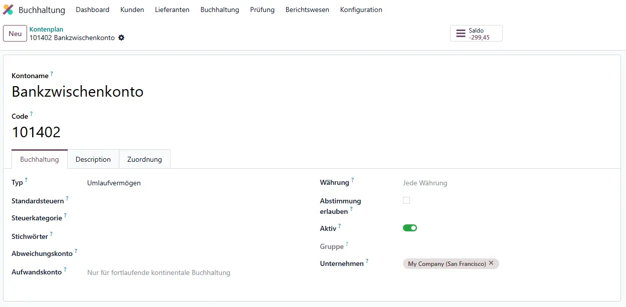 Bankzwischenkonto in Odoo