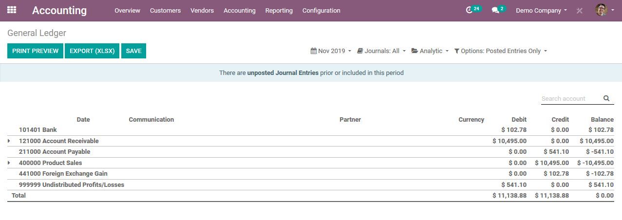 Journal-Einträge im Odoo Accounting Modul